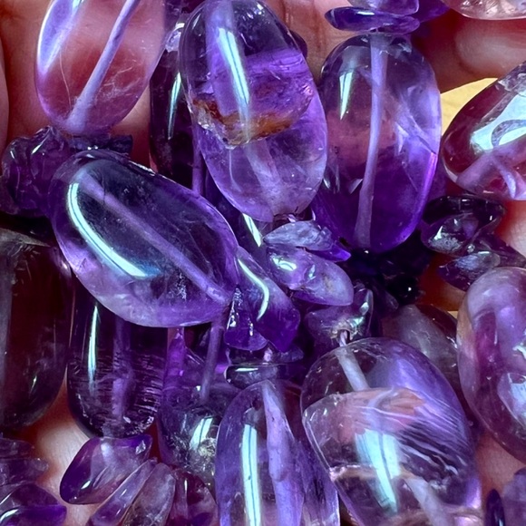 VINTAGE LARGE NATURAL AMETHYST BEADS LONG NECKLACE STATEMENT VERSATILE